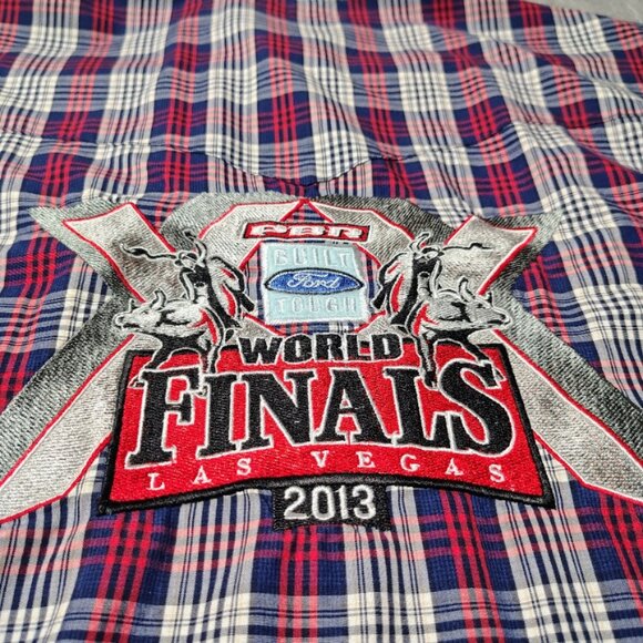 PBR World Finals Wrangler Shirt Mens Long Sleeve Pearl Snap FORD Embroidered - Picture 12 of 14